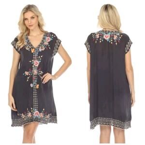 Johnny Was Embroidered Mini Dress Navy